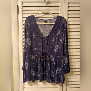 Navy Floral Boho Blouse